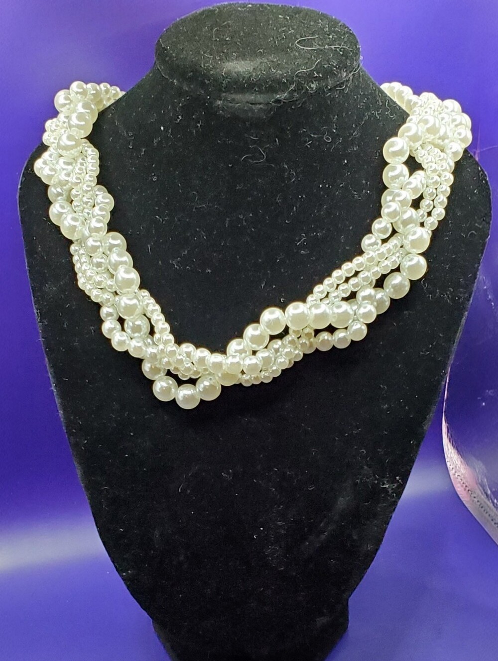 New Elegant Silvertone Floating Faux Pearl Multistrand Collar Necklace 16"